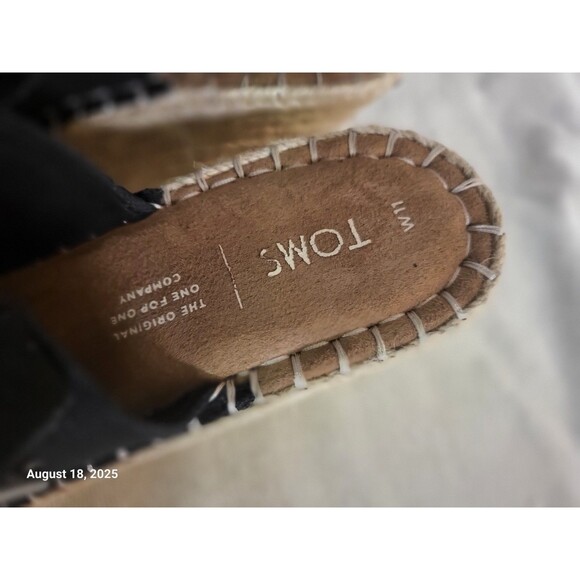 Toms Wedge Women 11 Espadrille Black Platform Slingback Shoe Sandal Open Monica - Picture 2 of 5